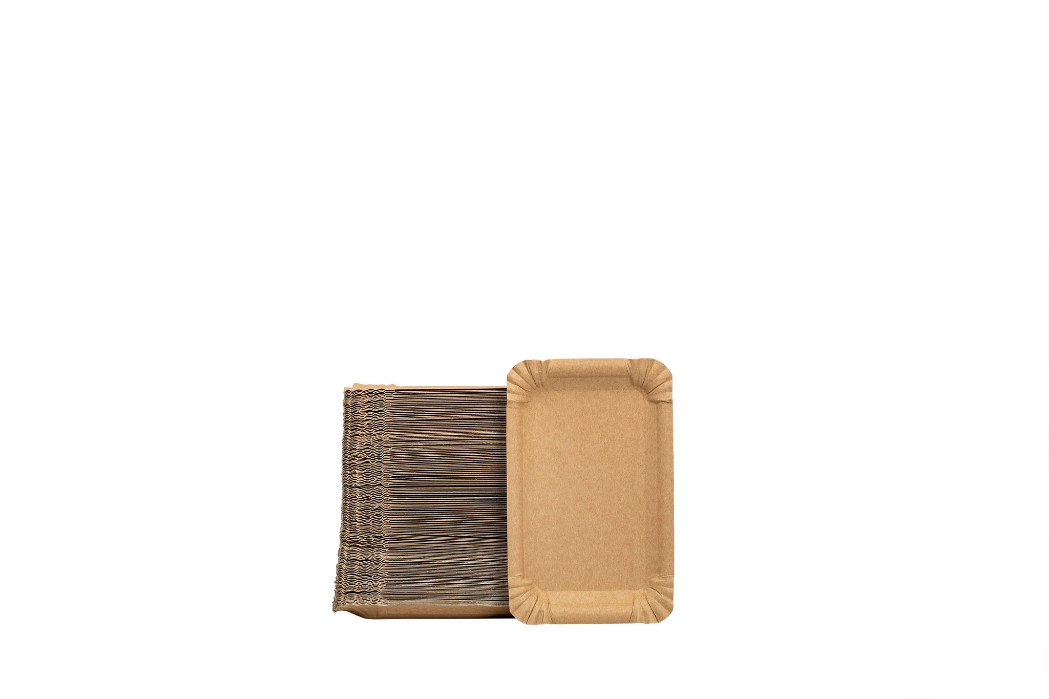 Pappteller 30 1/2, rechteckig, unbeschichtet, braun, ca. 5 mm tief, 100 x 160 mm